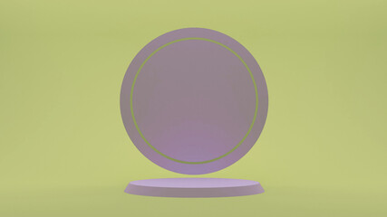 Round lilac podium on a green background. 3d render.