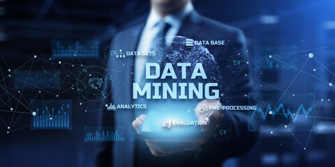 Data mining information technology concept on futuristic virtual screen.