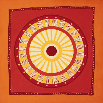 Ethnic background with circle. Colorful grungy boho, ethnic, tribal and Indian background. Hand drawn illustration with ethnic tribal circle for card, poster, backdrop, fabric print.
