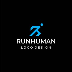 The unique bold logo of the letter R and the running man is designed with geometric lines.
EPS 10, Vector.
 - obrazy, fototapety, plakaty