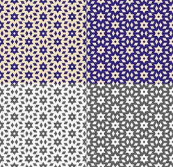 Repeating geometric pattern in ethnic style. Seamless texture with blue, yellow and monochrome background. Vector template for wallpaper, packaging, fabric print. Simple shapes. Color inversion