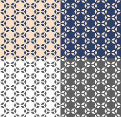 Seamless geometric pattern in arabic style with polygon, star. Vectore repeating texture for wallpaper, packaging, invitation, fabric print. Beige, blue and monochrome background. Color inversion