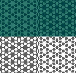 Seamless geometric pattern in ethnic style with line, star. Vectore repeating texture for wallpaper, packaging, invitation, fabric print. Green and monochrome background. Color inversion
