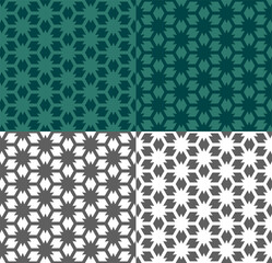 Seamless geometric pattern in ethnic style with line, star. Vectore repeating texture for wallpaper, packaging, invitation, fabric print. Green and monochrome background. Color inversion