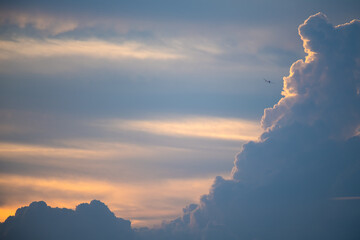 Clouds in the evening sky and planes