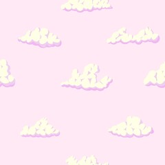 Seamless pattern of cumulus clouds on soft-pink sky