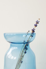 Blurred macro lavender flowers natural in glass vase. Home eco decoration. Natural decor.