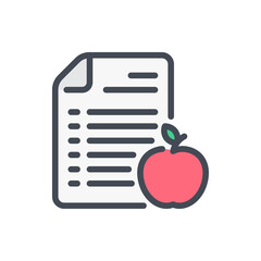 Meal planner color line icon. Document with apple fruit vector outline colorful sign.