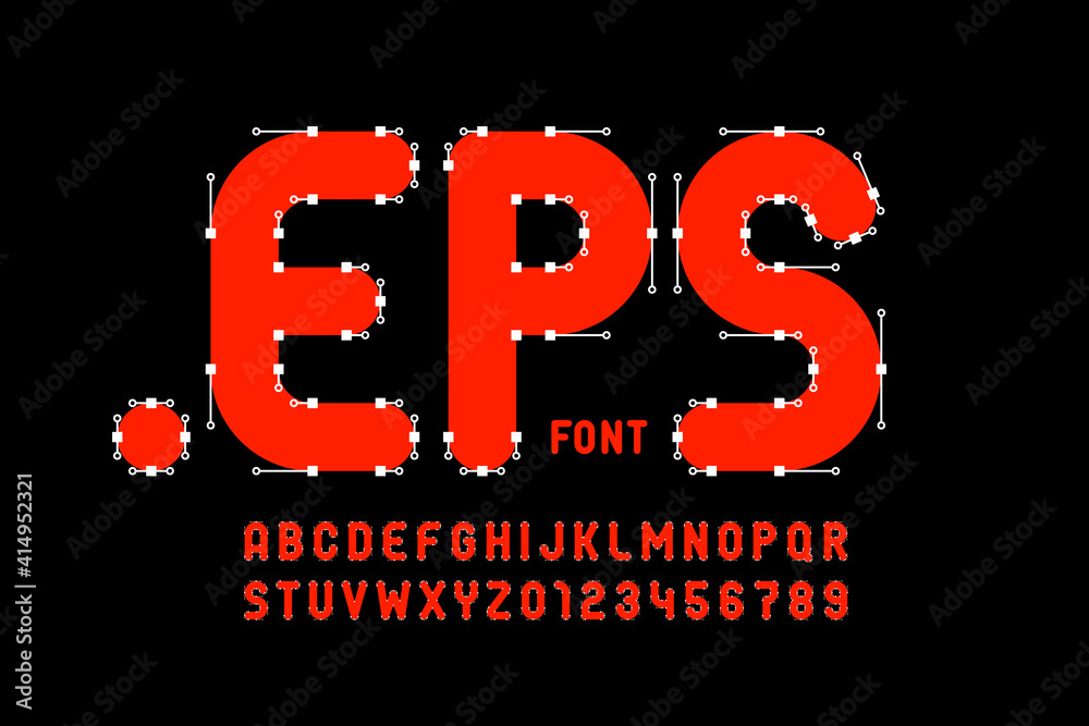 Fototapete vector format style font with bezier curves, anchor points and handles, alphabet letters and numbers