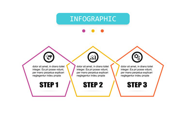 pentagon shape timeline 3 points banner elements and numbers. Presentation business infographic template with three options. Business concept infographic pentagonal presentation with 3 steps.