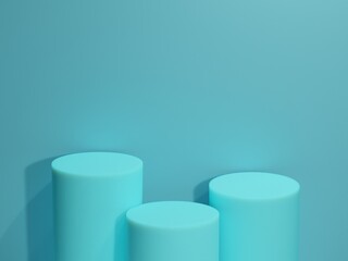 Scene with podium for mock up presentation in blue color and minimalism style with copy space, 3d render abstract background