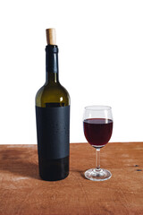 Close up of opened wine bottles ready to serve.