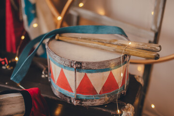 Stylized circus photo zone. Circus drum.