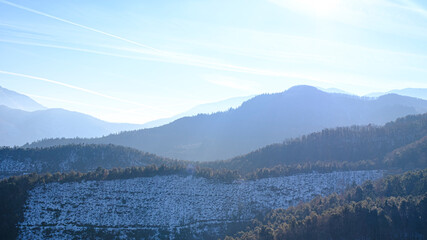 Winter mountain peak landscape on a blue sky in Montseny Catalonia
