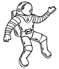 Contour black drawing of an astronaut in a spacesuit for coloring, doodle