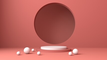 3d rendering.Abstract mock up scene minimal concept pink color geometry shape podium background for product presentation.