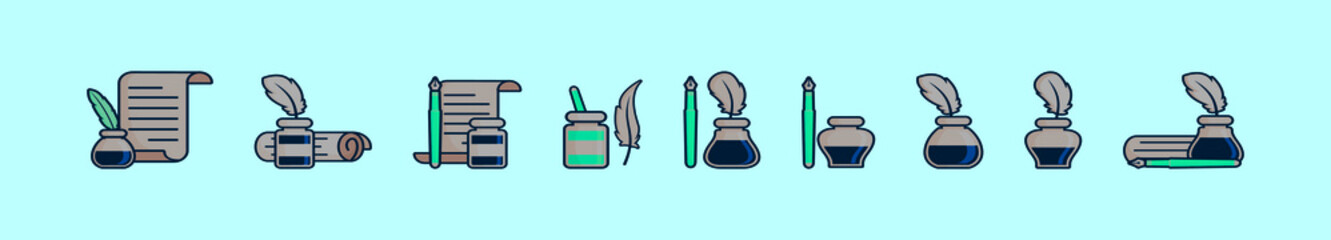 set of inkwell cartoon icon design template with various models. vector illustration isolated on blue background