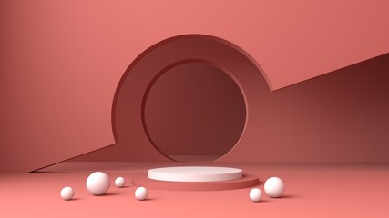 3d rendering.Abstract mock up scene minimal concept pink color geometry shape podium background for product presentation.