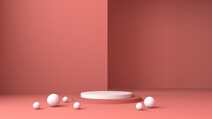 3d rendering.Abstract mock up scene minimal concept pink color geometry shape podium background for product presentation.