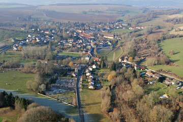 Aerial view of Chaussy village, in Val-d'Oise department, France