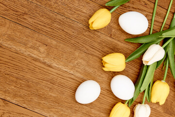 bouquet of flowers white chicken eggs Spring holiday Easter decoration