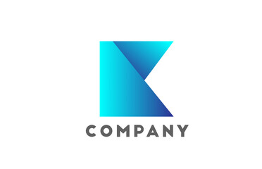 K geometric alphabet logo letter for business and company with blue color. Corporate brading and lettering with futuristic design and gradient