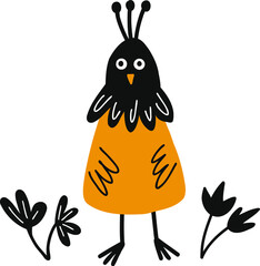 Hand drawn funny bird for fabric, poster, decor, postcard