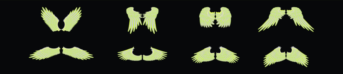 set of angel wings cartoon icon design template with various models. vector illustration isolated on black background