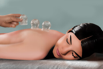 Woman receiving cupping treatment on bed