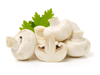 White mushrooms on white background
