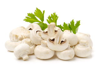 White mushrooms on white background