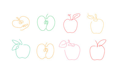 One line art style apple. Abstract creative food in minimalism design. Hand drawn vector illustration.