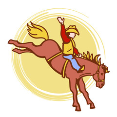 Cowboy riding a wild horse. Vector illustration American desert and cactuses isolated