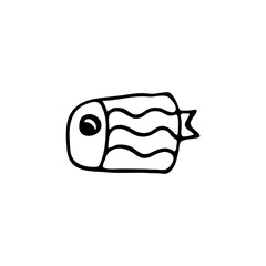 Doodle image of a fish in a decorative style. Image for labels, web, icons, postcards, decoration. Cheerful, childish, cute vector marine theme.