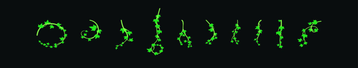 set of liana leaf cartoon icon design template with various models. vector illustration isolated on black background