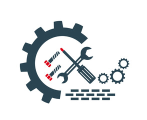 Vector illustration of the logo, the icon of repair and installation works. Isolated on a white background.