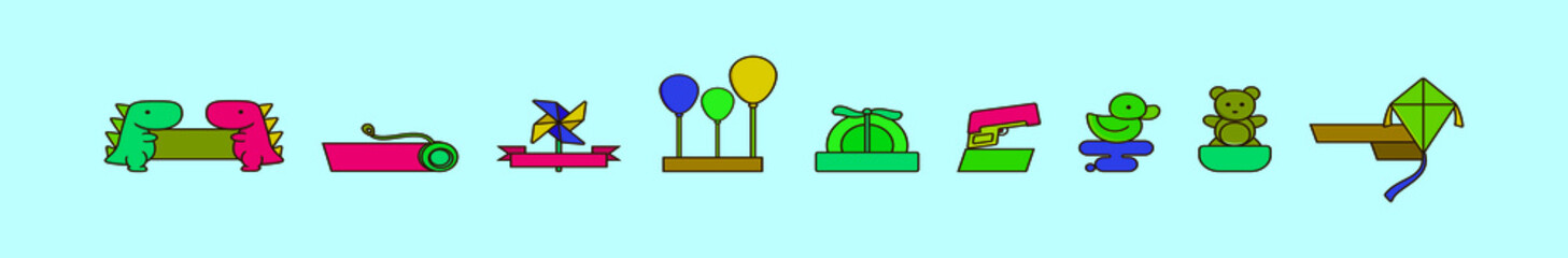 set of children toys cartoon icon design template with various models. vector illustration isolated on blue background