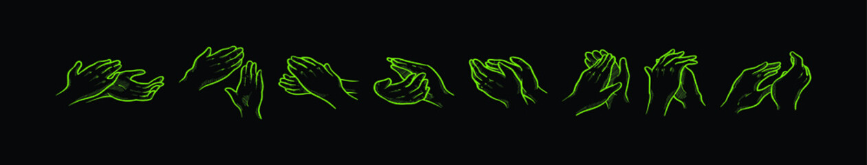 set of hands clapping cartoon icon design template with various models. vector illustration isolated on black background