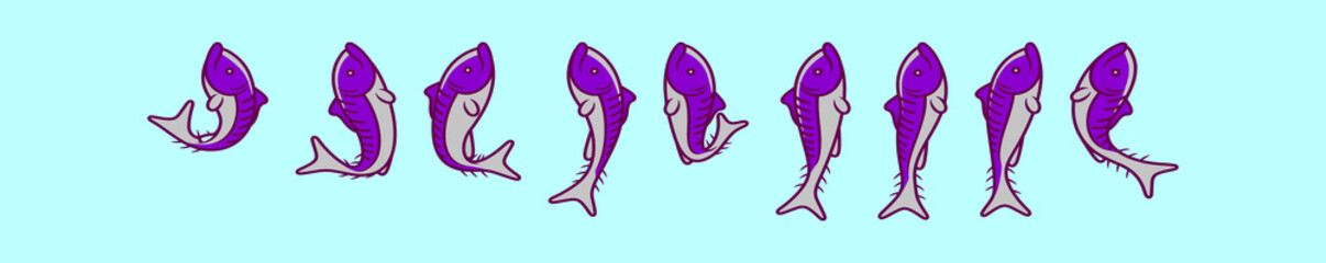 set of mackerel fish cartoon icon design template with various models. vector illustration isolated on blue background