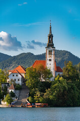 The pilgrimage church dedicated to the Assumption of Mary (the island of Lake Bled, Slovenia, Europe)