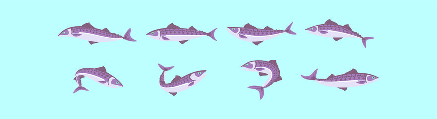 set of mackerel fish cartoon icon design template with various models. vector illustration isolated on blue background