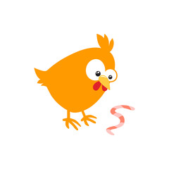 A sweet Easter chicken sits in anticipation of Easter. Vector illustration isolated on white background