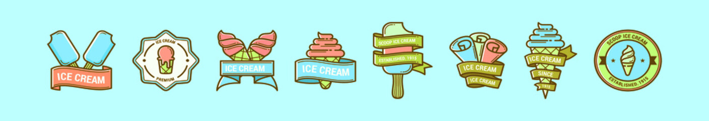 set of ice cream cartoon icon design template with various models. vector illustration isolated on blue background