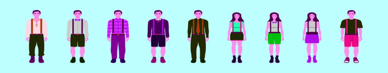set of people with suspenders cartoon icon design template with various models. vector illustration isolated on blue background