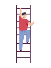 young man climbing stairs up character