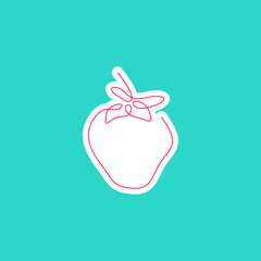 Sticker one line art style strawberry. Abstract creative food in minimalism design. Hand drawn vector illustration.
