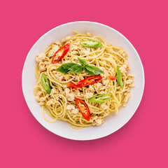 Stir fry chicken spaghetti Asian style