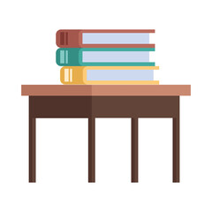pile books in wooden table forniture icon