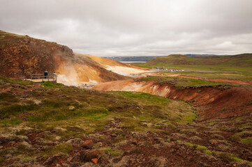 Activité volcanique sur le site de Seltún au sud du lac Kleifarvatn en Islande