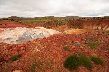 Activité volcanique sur le site de Seltún au sud du lac Kleifarvatn en Islande
